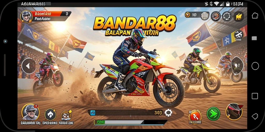 Tampilan aksi mendebarkan dalam gameplay balapan motor BANDAR88.