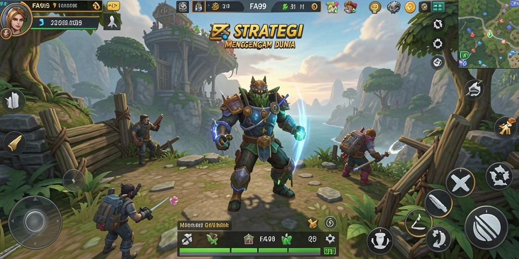 Tangkapan layar utama gameplay FA99 menunjukkan pertempuran strategis yang penuh aksi.