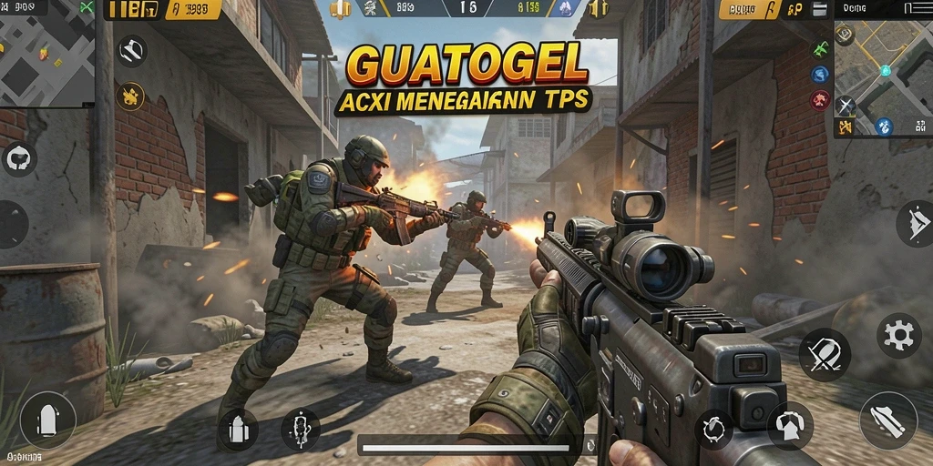 Screenshot utama GUATOGEL menampilkan aksi seru dalam gameplay TPS.