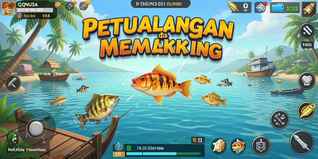 Gameplay QQNUSA yang menampilkan momen memancing yang seru.