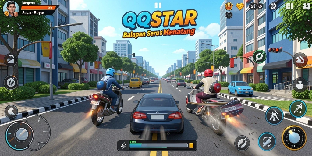 Tampilan gameplay yang mendebarkan dalam balapan mobil.