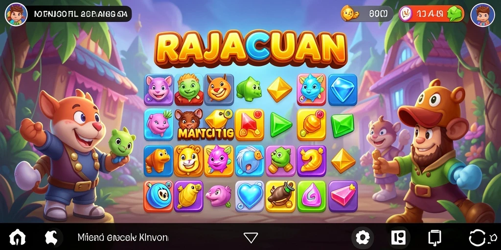 Screenshot gameplay RAJACUAN menampilkan aksi mencocokkan permata.